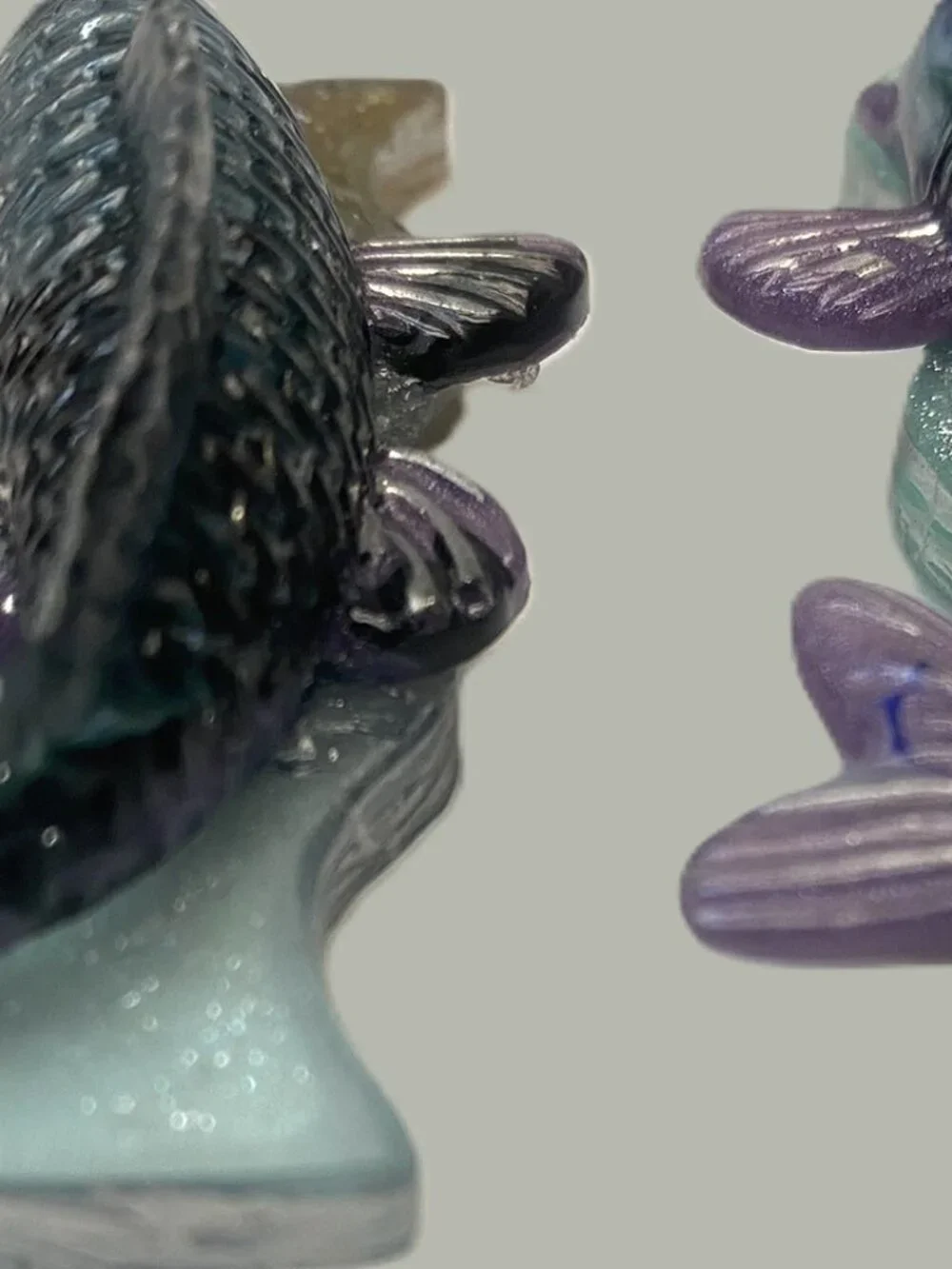 Handmade Resin Betta Koi Fish Hair Clips Trio, Sea Green Blue Purple Accents